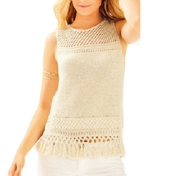 Lilly pulitzer limon sweater sleeveless metallic top - Picture 1 of 10